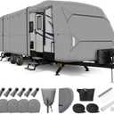 Leader Accessories RV Cover 16'-18' ft Travel Trailer Cover Windproof Extra Thick 5 Layers Upgraded Camper Cover with Tire Covers, Grey