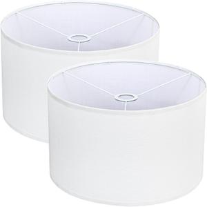 White Drum Lamp Shades Set of 2 16" Top x 16" Bottom x 10" High, Large Linen Lampshades for Table Lamps & Floor Lamps, Cylindrical Lamp Shade Replacement with 3 Adapter Rings, Easy to Assemble