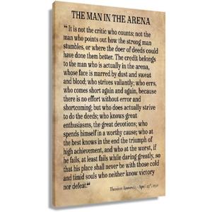 Man In The Arena Framed Inspirational Wall Art Prints Modern Vintage Pictures Canvas Motivational Quotes Wall Decor For Bedroom Framed (16x24 inch)
