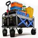 Collapsible Wagon - 600LBS Heavy-Duty Large Capacity Foldable Utility Cart, Oversized All-Terrain Wheels, 3-Second Quick Fold Beach Wagon for Camping, Gardening, Beach & Backcountry TripBLACK
