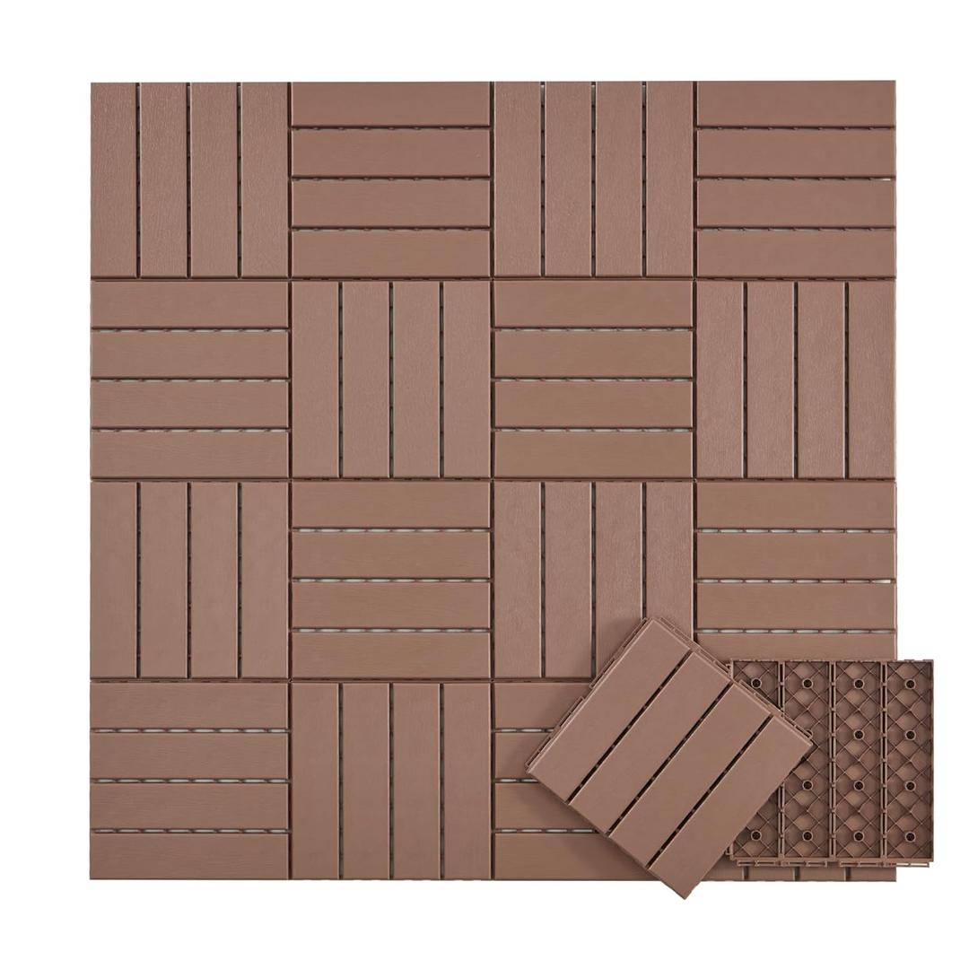 Plastic Interlocking Deck Tiles, 36 Pack Outdoor Flooring Waterproof Pavers for Patio Garden Porch Yard, All Weather Use, Coffee (12" x 12")
