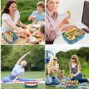 Bento box adult work lunch box, adult container, with 4 compartments, lunch container with cutlery ( knife, fork, spoon, sauce box), animal fruit fork, microwave and dishwasher safe, Orange Blue