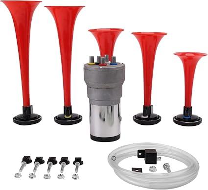 FARBIN Musical Air Horns Plays Dixieland Melody Dixie Air Horn Truck Horn | Play Dixieland Melody, Red, 12V 150dB, universal for any 12V vehicles