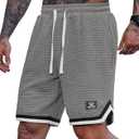 VOGSTART Mens Waffle Sweat Shorts Basketball Athletic Casual Midweight 8'' Inseam Shorts with Pockets (S-XXL) (Gray, M)