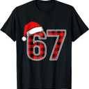 67 Meme Funny Christmas Red Plaid Xmas Pajamas Slang  T-Shirt, S
