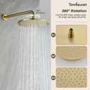 Tomfaucet Shower System with Tub Spout, 10" Round Rain Shower Head with Handheld, 3-Function Bathtub Shower Faucet Set, High Pressure Shower Kit with Tub Faucet, 2 Modes Handheld Spray, Brushed Gold