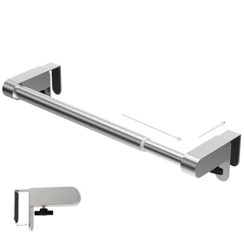 VEHHE Kitchen Towel Holder, Hand Screwed Telescopic Kitchen Towel Rack, Stainless Steel Adjustable Length and Width Over The Cabinet Door Towel Rack with EVA Foam Pad (Silver)