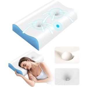 Cervical Pillow for Neck Pain Relief Contour Pillow Memory Foam Pillows for Sleeping, Double Ear Relief Zones Neck Pillow, 6CM Enhanced Neck Support Cooling Bed Pillow for All Sleep Positions
