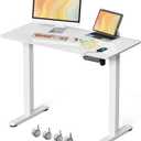 JOY worker Small Electric Standing Desk, 40" x 20" Whole Glass Piece Height Adjustable Desk with Memory Controller, White Sit to Stand Desk Workstation for Home Office