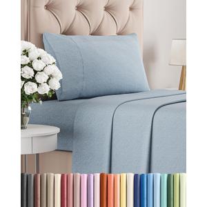 Twin Size 3 Piece Sheet Set - Comfy Breathable & Cooling Sheets - Hotel Luxury Bed Sheets for Women & Men - Deep Pockets, Easy-Fit, Soft & Wrinkle Free Sheets - Heathered Blue Oeko-Tex Bed Sheet Set