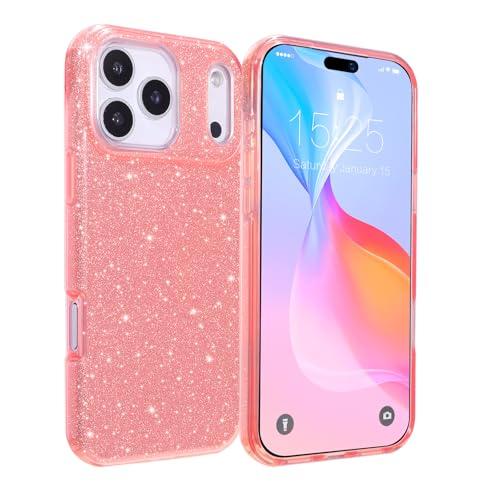 MILPROX Compatible for iPhone 17 Pro Glitter Case 6.3 inch, Stylish Luxury Shiny Sparkle Bling Sparkly Rubber Gel Shell Case Design for Women Girls, Girly Fashion Chic 3 Layers Bumper Cover - Pink