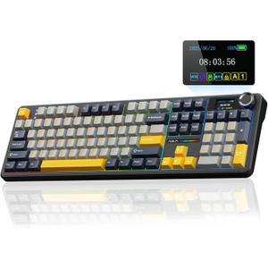 AULA F108 PRO - Wireless Mechanical Keyboard with Screen&Knob,Hot Swappable Gaming Keyboard with 8000mAh Battery,Pre-lubed Switches,RGB Backlit,PBT Keycaps Creamy Sounding Computer Keyboards,104 Keys