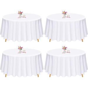 Pesonlook 4 Pack White Round Tablecloth 90 Inch, Polyester Table Cloth for Round Tables, Washable Table Cloth Stain and Wrinkle Resistant Decorative Table Cover for Wedding Party Dining Banquet