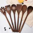 6 Pcs Black Walnut Kitchen Utensils Set,Handmade Natural Walnut Cooking Tools for Non-Stick Serve Cookware with Soup ladle Spatula Slotted Spatula Solid Spoon Slotted Spoon Spaghetti Server
