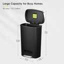 EKO Hana Select 13.2 Gallon / 50L Step Trash Can, Large Plastic Kitchen Trash Can with Stainless Steel Lid, Soft-Close & Stay-Open, Deodorizer Compartment, Wide Steel Pedal Garbage Can for Home, Black