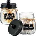 Amolliar Mason Jar Bathroom Accessories Set 3 Pcs -Lotion Soap Dispenser & 2 Cotton Swab Holders & Toothbrush Holder - Rustic Farmhouse Decor, Bathroom Home Decor, Perfect Decorating Idea (Black)