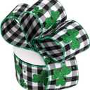 2 x St. Patrick's Day Shamrock Ribbons for Gifts Wrapping, Natural Burlap Wired Edge Ribbons (Black and White)