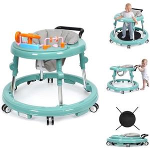 HolyBase Music and Lights Baby Walker Foldable with 9 Adjustable Heights, Baby Walker with Wheels Portable, Infant Toddler Walker for Baby Boy Girls 6-18 Months
