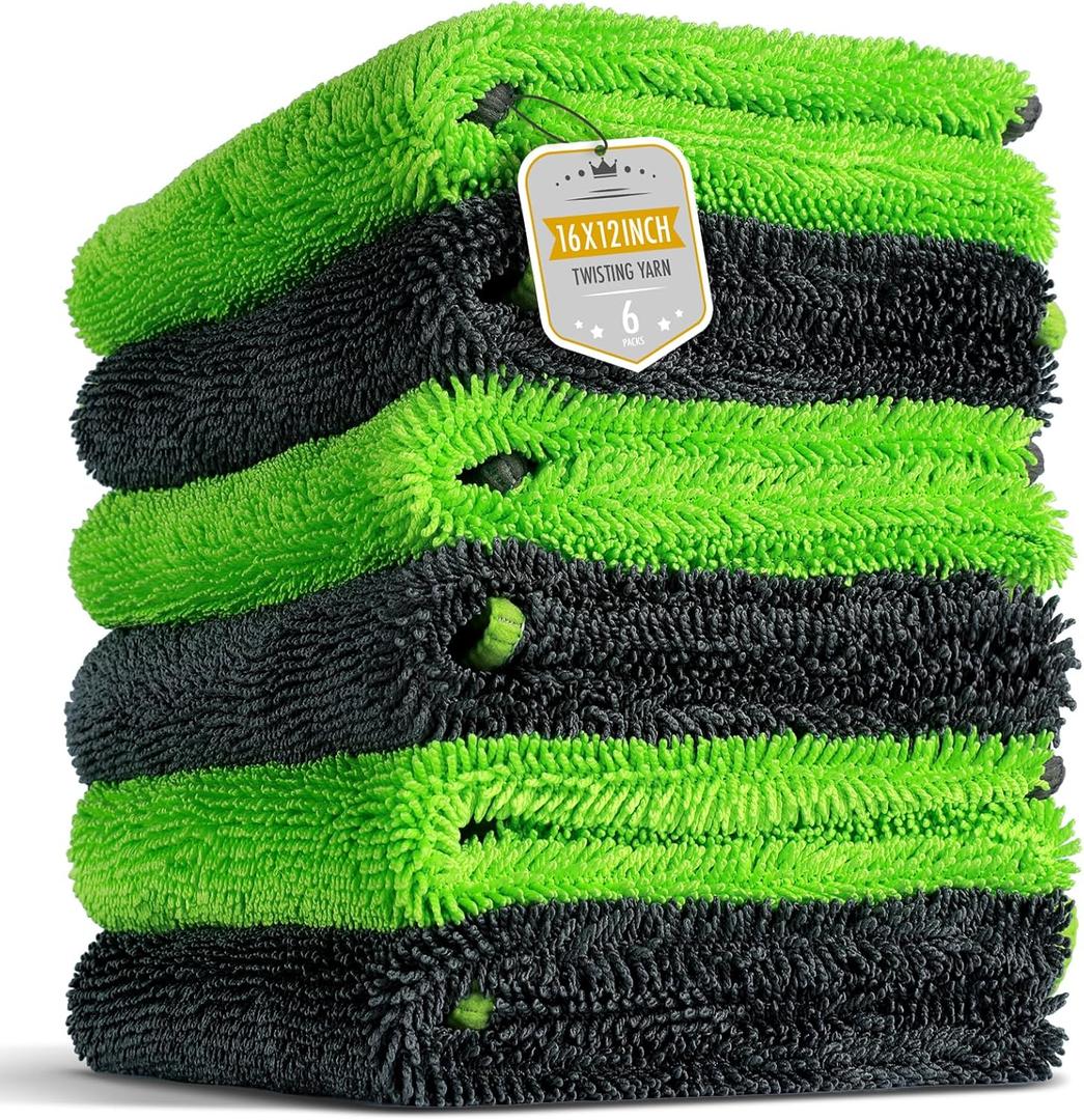 6-Pack Microfiber Towels for Cars (16"x12") Ultra Absorbent and Scratch-Free Car Detailing Cleaning Cloth, Trucks, Home Cleaning, Pet Drying, Boats, and Motorcycles, Gift Packed