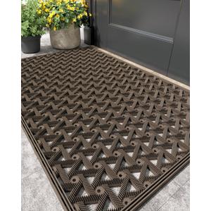 Color&Geometry Door Mat Outside Entrance with Drainage, Rubber Heavy Duty Dirt Trapper Waterproof Outdoor Welcome Mat, Outdoor Mats All Weather for Front Back Door Patio Entryway Entry, 32"X48" Brown