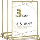Acrylic Sign Holder 8.5 x 11 Inch - 3 Pack Gold Picture Frame Vertical Double-Sided Display Stands,Flyer Holder & Plastic Paper Holder - Vendor Booth Display Items for Wedding Business Store Party