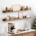 Upsimples Floating Shelves for Wall, 35.5 Inch Shelves for Decor Storage Set of 6, Wall Mounted Wood Shelf for Bedroom, Living Room, Bathroom, Kitchen, Long Picture Ledge Shelves, Brown