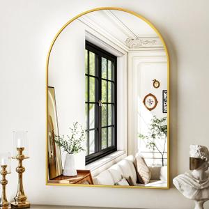 XRAMFY 20"x30" Gold Arched Bathroom Mirror - Wall Mirror for Bathroom, Metal Frame Vanity Mirror, Dresser Mirror, Arch Decorative Mirrors for Living Room, Bedroom, Entryway, Mantle