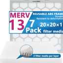20x20x1 MERV 13 Air Filter,AC Furnace Air Filter,Reusable ABS Plastic Frame, 7 Pack Replaceable Filter Media (Actual Size: 19 3/4" x 19 3/4" x 3/4")