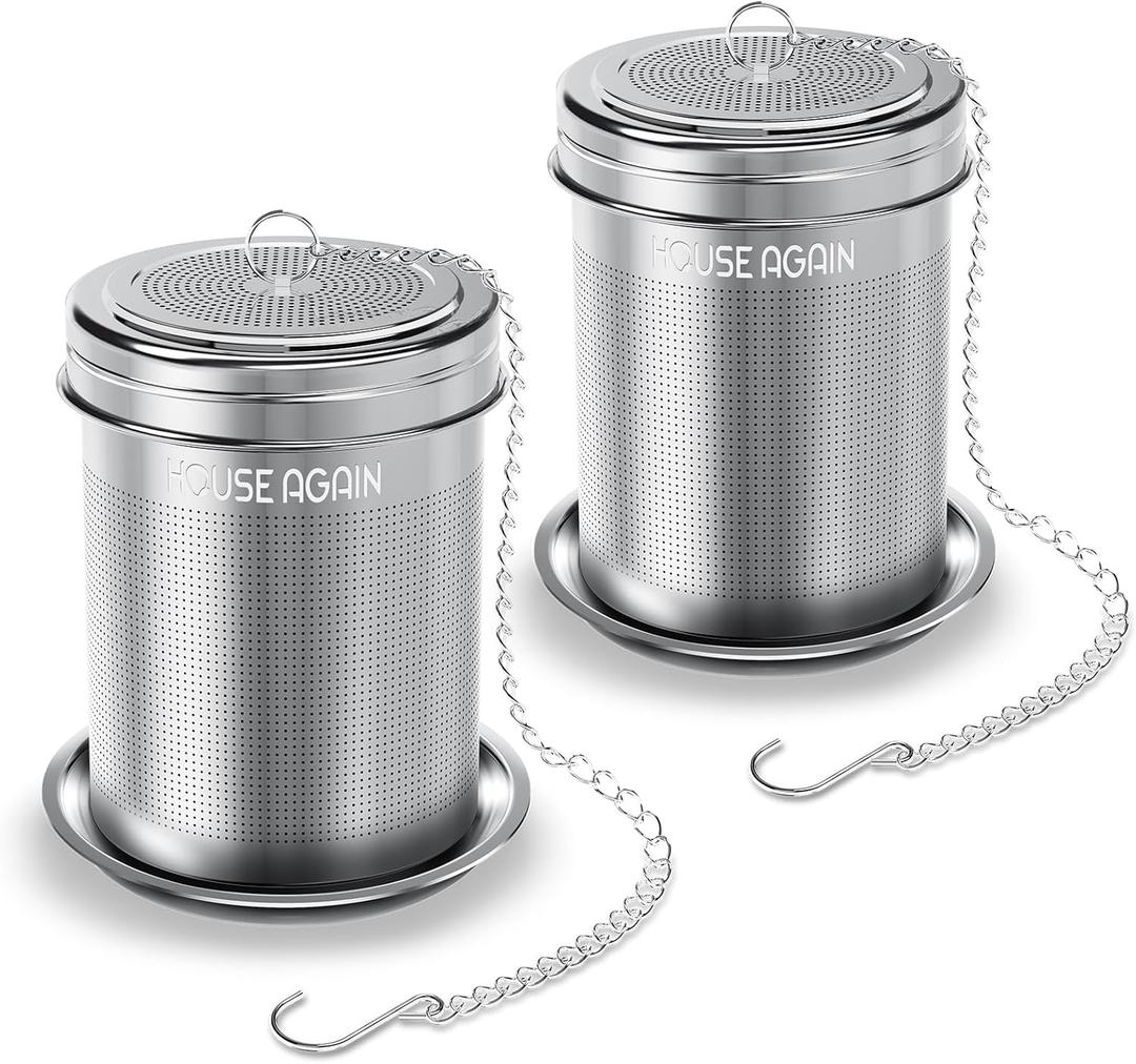 House Again 2 Pack Tea Infuser, Extra Fine Mesh Tea Infusers for Loose Tea, 18/8 Stainless Steel Tea Strainer with Extended Chain Hook, Tea Steeper for Brew Tea, Spices & Seasonings