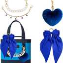 Bag Charms for Tote Bags, Satin Bow Keychain Kit Accessories for Yeti Camino, Fluffy Ball Gold Chains Charms for Women Purse Beach Handbag