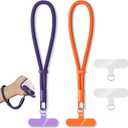 KITANIS 2 Pack Phone Lanyard,2Hand Wrist Strap,4Tether Tabs,Universal Cell Phone Multifuctional Patch Polyester Lanyards,Cell Phone Hand Strap for Women and Men(Purple,Orange)
