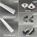 U Shape LED Aluminum Channel System, 10-Pack, 3.3ft/1Meter, Silver with Milky White Cover, Includes End Caps and Mounting Clips