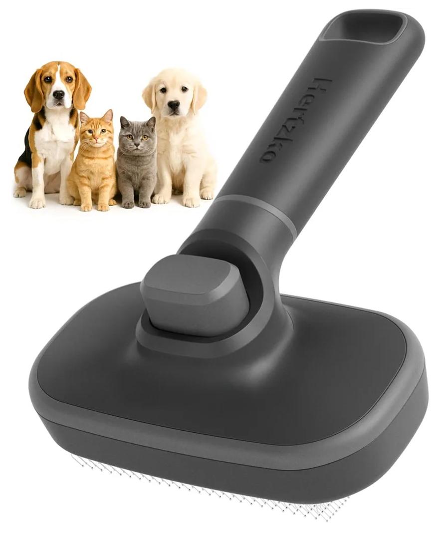 Self Cleaning Slicker Brush for Cats & Dogs – Grooming Tool for Shedding Long & Short Hair – Retractable Bristles – Easy-Clean Cat & Dog Deshedding Brush, Painless Detangling - Black