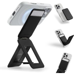 MOFT Phone Tripod Wallet, 3 in 1 Phone Stand Magnetic Wallet, NFC-Supported Magnetic Phone Stand, MOVAS Vegan Leather Adjustable Card Holder-Jet Black (with Card Slot)