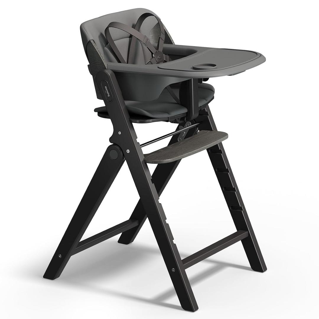 Mamazing GrowPod Pro Wooden Baby High Chair for 6 Months to 300lbs, Easy to Clean with Tray, Compact Foldable Highchair for Kitchen & Dining Room, with 5-Point Safety Harnesses and Guard Bar