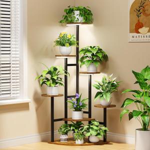 Corner Plant Stand with Grow Lights, 7 Tiered Plant Shelf Indoor, 43" Corner Plant Stands for Indoor Plants, Metal Plant Flower Display Shelves, Plant Organizer Rack for Living Room, Balcony, Home Decor (Round)
