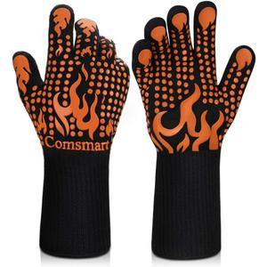 Comsmart BBQ Gloves, 1472 Degree F Heat Resistant Grilling Gloves Silicone Non-Slip Oven Gloves Long Kitchen Gloves for Barbecue, Cooking, Baking, Cutting (Orange)
