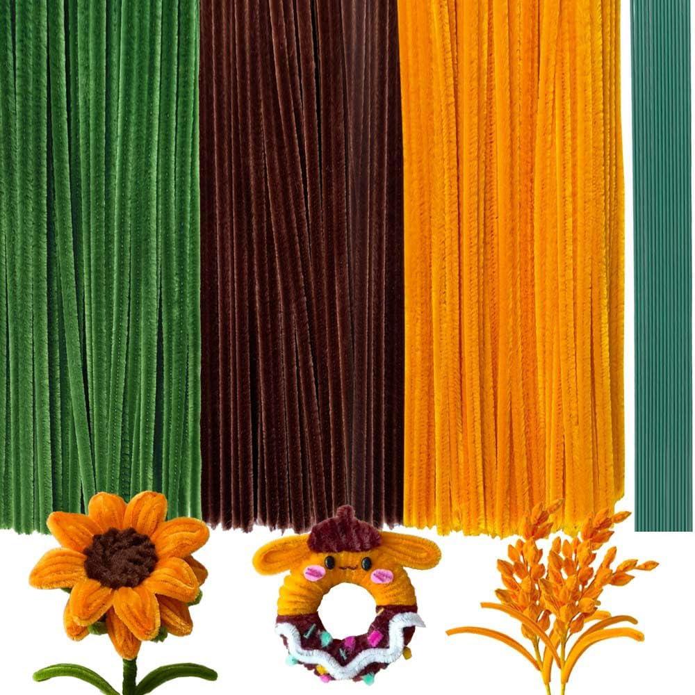 300Pieces Sunflower Color Pipe Cleaners with 20Pieces Flower Stems, Pipe Cleaner Crafts for DIY Art and Craft Projects Creative Gift Party Decorations, Chenille Stems