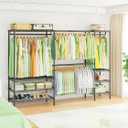 Ulif E11 Heavy-Duty Garment Rack, Metal Freestanding Clothes Rack and Closet Storage Organizer System with 8 Shelves and 4 Hanger Rods, (73.2-97.6)" W x 14.5" D x 71.2" H, Load 1034 LBS, Black