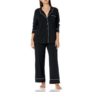 Amazon Essentials Women's Cotton Modal Long-Sleeve Shirt and Full-Length Bottom Pajama Set (Medium, Black)