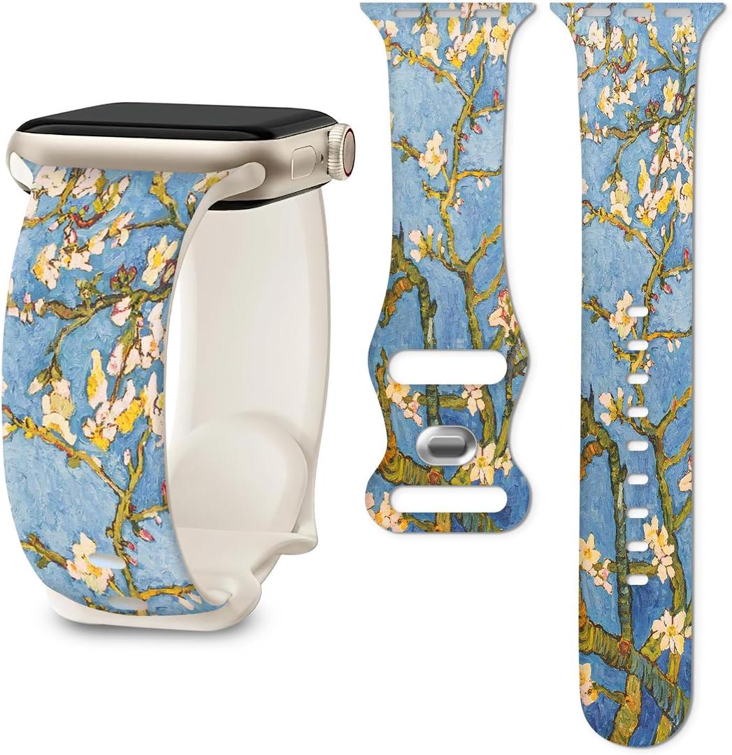 Band Compatible with iWatch Band 38/40/41mm for Women Men Sport Replacement Smartwatch Wrist Strap for iWatch Ultra2/1 SE Series 10 9 8 7 6 5 4 3 2 1 - Blossoming Tree
