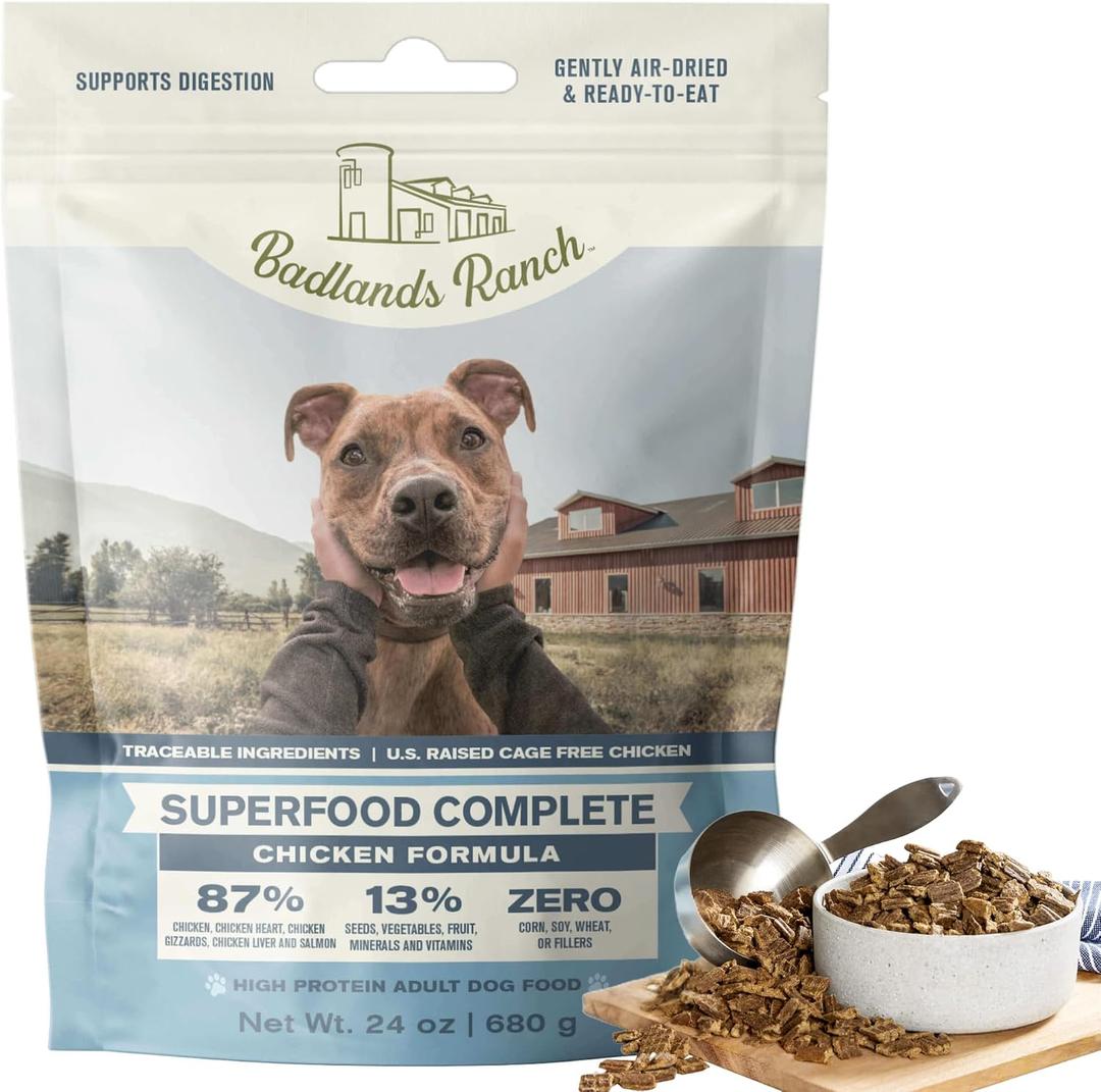 BADLANDS RANCH by Katherine Heigl Superfood Complete Air-Dried Chicken Dog Food High Protein with Superfoods for Daily Wellness & Consistent Nutrition 24 oz (EXP 11/19/27)
