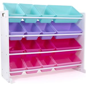 Humble Crew Supersized Toy Storage Organizer with 16 Removable Bins, White/Blue/Pink/Purple  Large Toy Storage for Toddlers Ideal for Kids' Rooms, Playrooms, and Nurseries - Modern Toy Bins for Kids