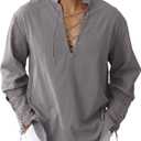 Men's Cotton Linen Shirt Drawstring Arm Banded Tops Medieval Viking Pirate Renaissance Halloween Costume (Medium, Gray)