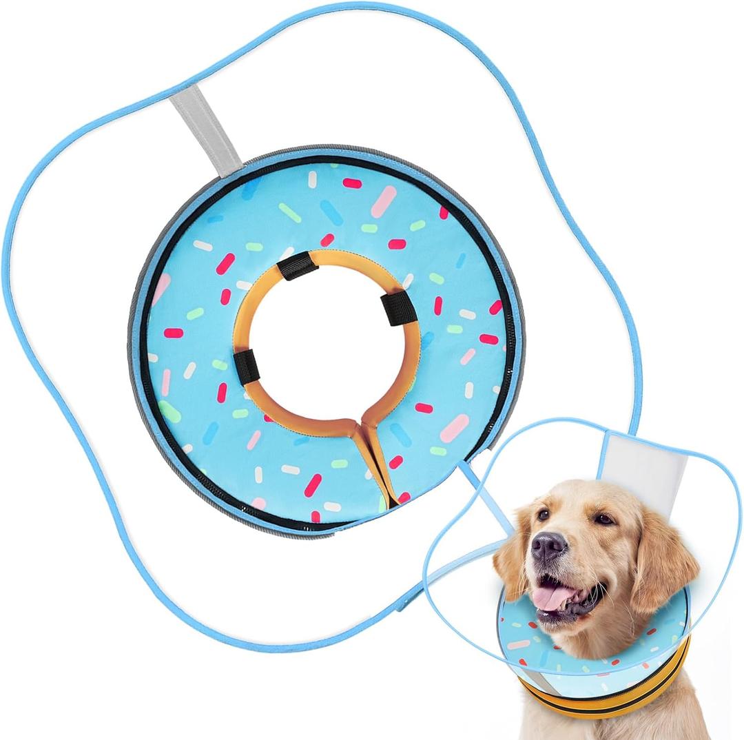 Sponge Dog Cone Collar, Dog Recovery Collar Alternative with Detachable High Clear Shield, Adjustable Soft Neck Cone for Small Medium Large Dogs, Stop Licking After Surgery (DonutBlue,XL)