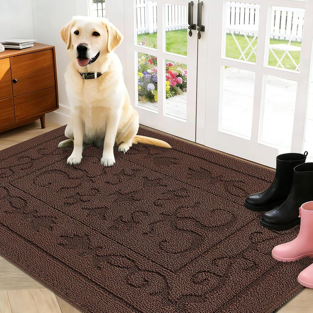 FONEYI Indoor Door Mat 32" x 48", Dirt Trapper Door Mats Non-Slip Entryway Rugs Washable, Absorbent Resist Dirt Welcome Mat, Low Profile Inside Floor Mats for Front Back Door and Entryway, Coffee