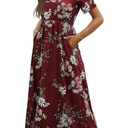 CHERFLY Women's Summer Maxi Dress Short Sleeve Casual Long Dress with Pockets, Medium
