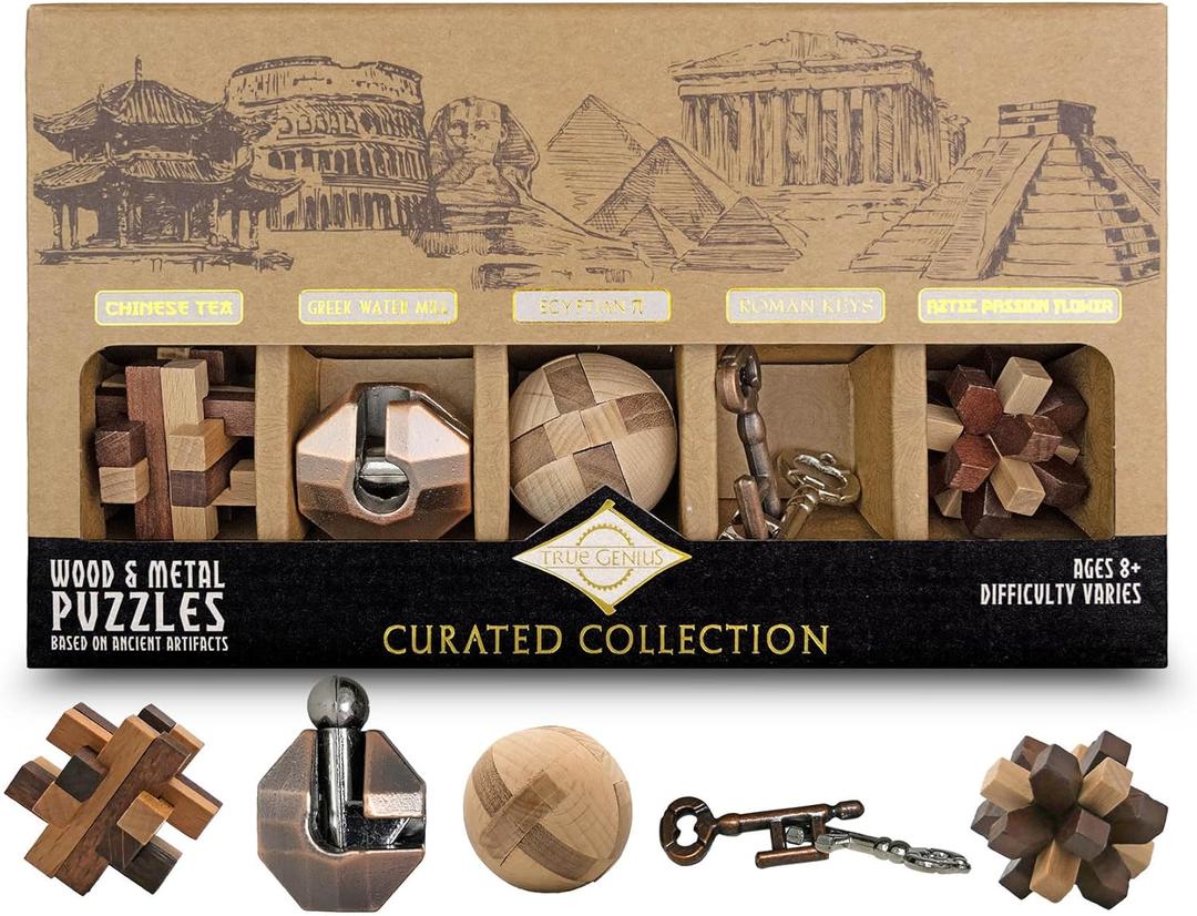 Project Genius True Genius CURATED Collection  Variety Pack, Assembly Puzzle, Disassembly Puzzle, Brain teasers, Adult Puzzle, Wooden and Metal Brain Teasers