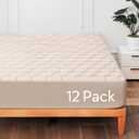 Hearth & Harbor 12 Pack Queen Size Quilted Fitted Mattress Pad Cover, 100% Waterproof Mattress Protectors, Deep Pocket Fitted Mattress Cover 8" - 21" (60" x 80", Beige Cream)