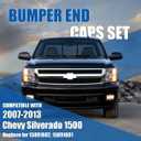 Front Bumper End Caps Set for 2007-2013 Chevy Silverado 1500 | Gloss Black Bumper Cover, 07-13 Silverado Bumper Ends W/Fog Light Hole, Replace for 15891682,GM1005147,15891681,GM100414